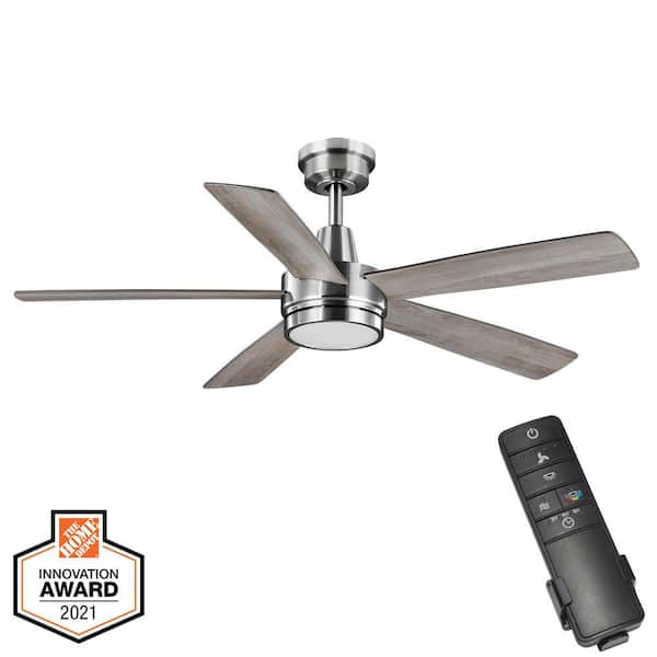 Hampton Bay Fanelee 54 In White Color Changing Integrated Led Brushed Nickel Smart Hubspace Ceiling Fan With Light Kit And Remote 52133 - Can Led Lights Be Used In Ceiling Fans