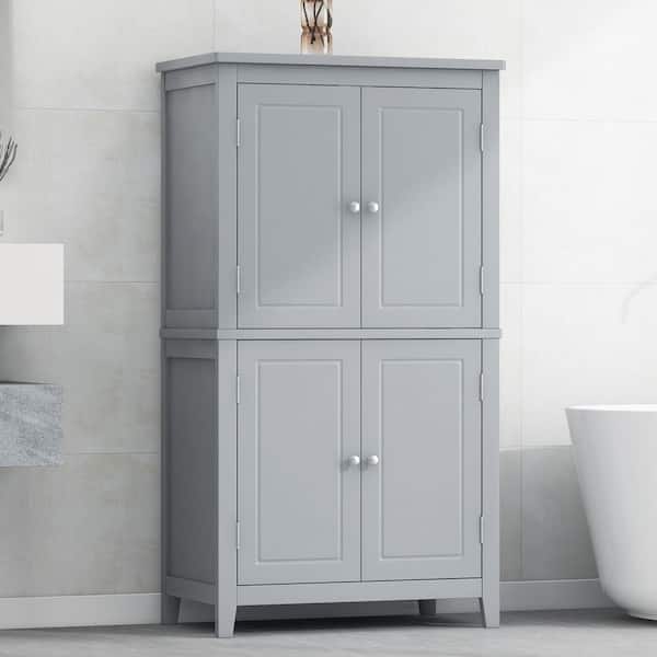 24 in. W x 12 in. D x 43 in. H Gray MDF Linen Cabinet w/4-Doors in Gray