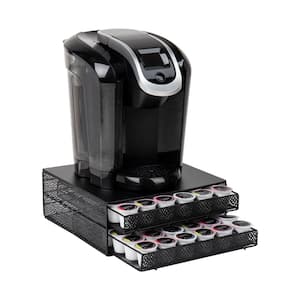 Single Serve Coffee Pod Organizer with 2 Drawers, 72 Pod Capacity, Metal Mesh, 13 in. L x 12.75 in. W x 5 in. H, Black
