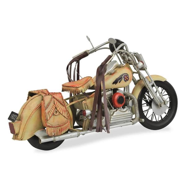 HomeRoots Metal Cream Hand Painted Vintage Mid-Century Motorcycle Model Sculpture