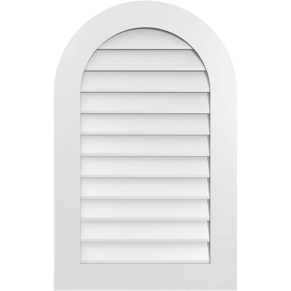 Ekena Millwork 24 in. x 38 in. Round Top White PVC Paintable Gable Louver Vent Non-Functional