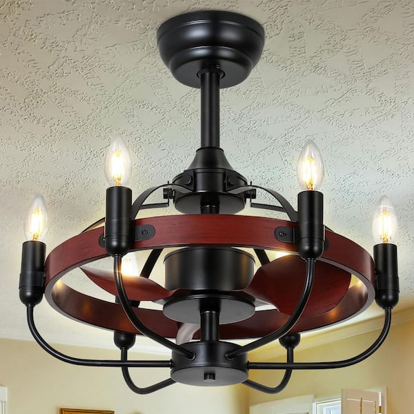 ARISKEEN 20 in. Farmhouse Indoor Dark Walnut Vintage Cage Ceiling Fan with Light and Remote Included for Kitchen Dining Room