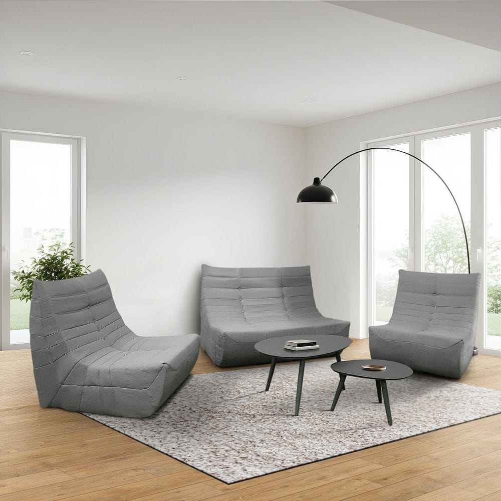 5 Piece Gray Compressed Foam Loveseat Sofa Chairs and Table Set