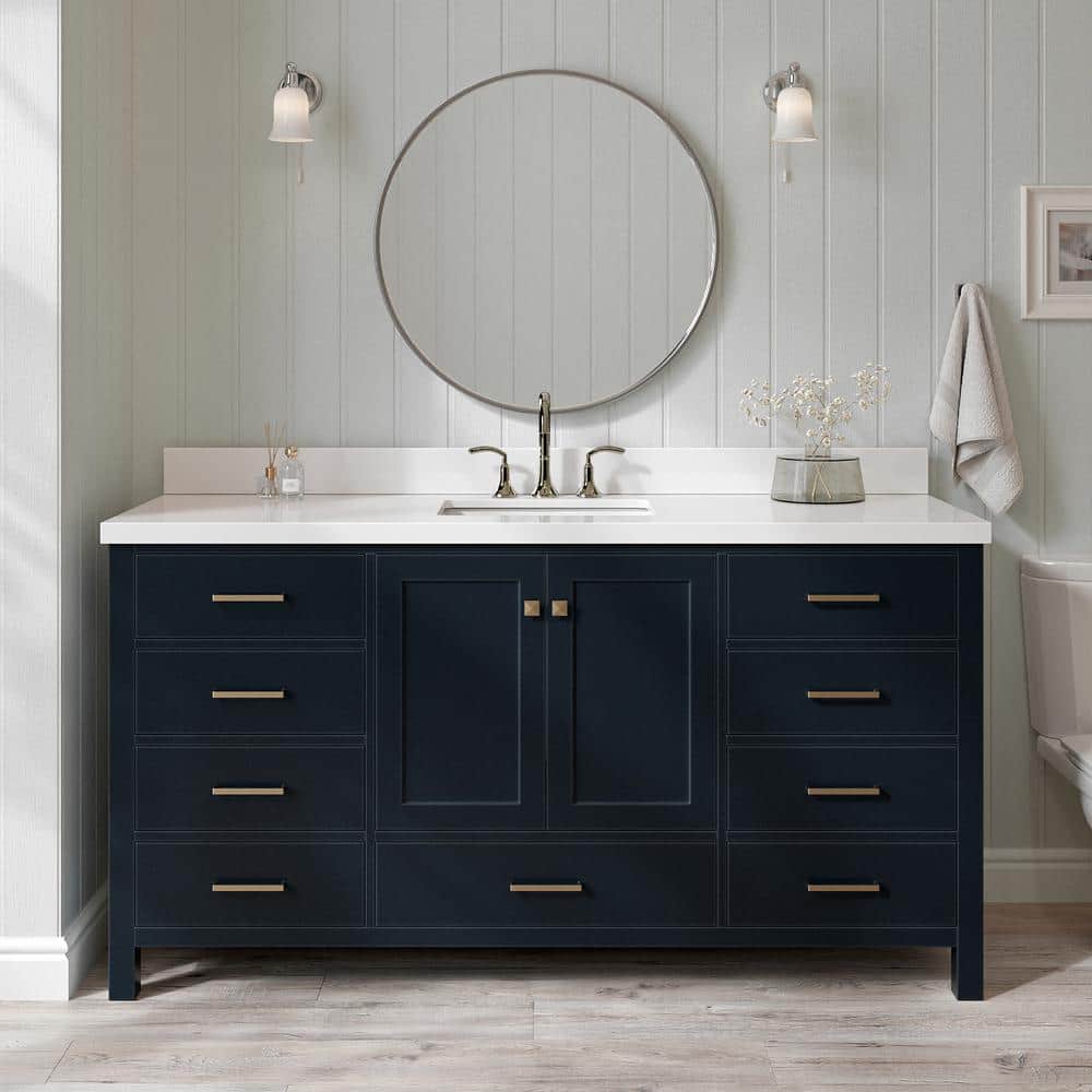 Cambridge 66 in. Single Sink Freestanding Bathroom Vanity in Midnight Blue with Pure White Quartz Top price history on PriceWatchPro