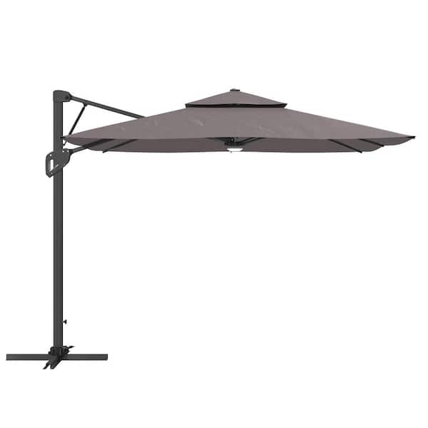 Clihome 10 ft. Square Cantilever Patio Umbrella with Cross base and Bluetooth Audio Atmosphere Light in Dark Grey