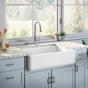Whitehaven All-in-One Undermount Cast Iron 33 in. Kitchen Sink in White with Bellera Faucet in Stainless Steel