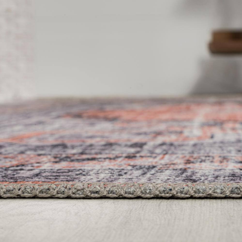 Wincer Chenille Medallion Washable Orange and Gray 5'3" x 7'7" Area Rug