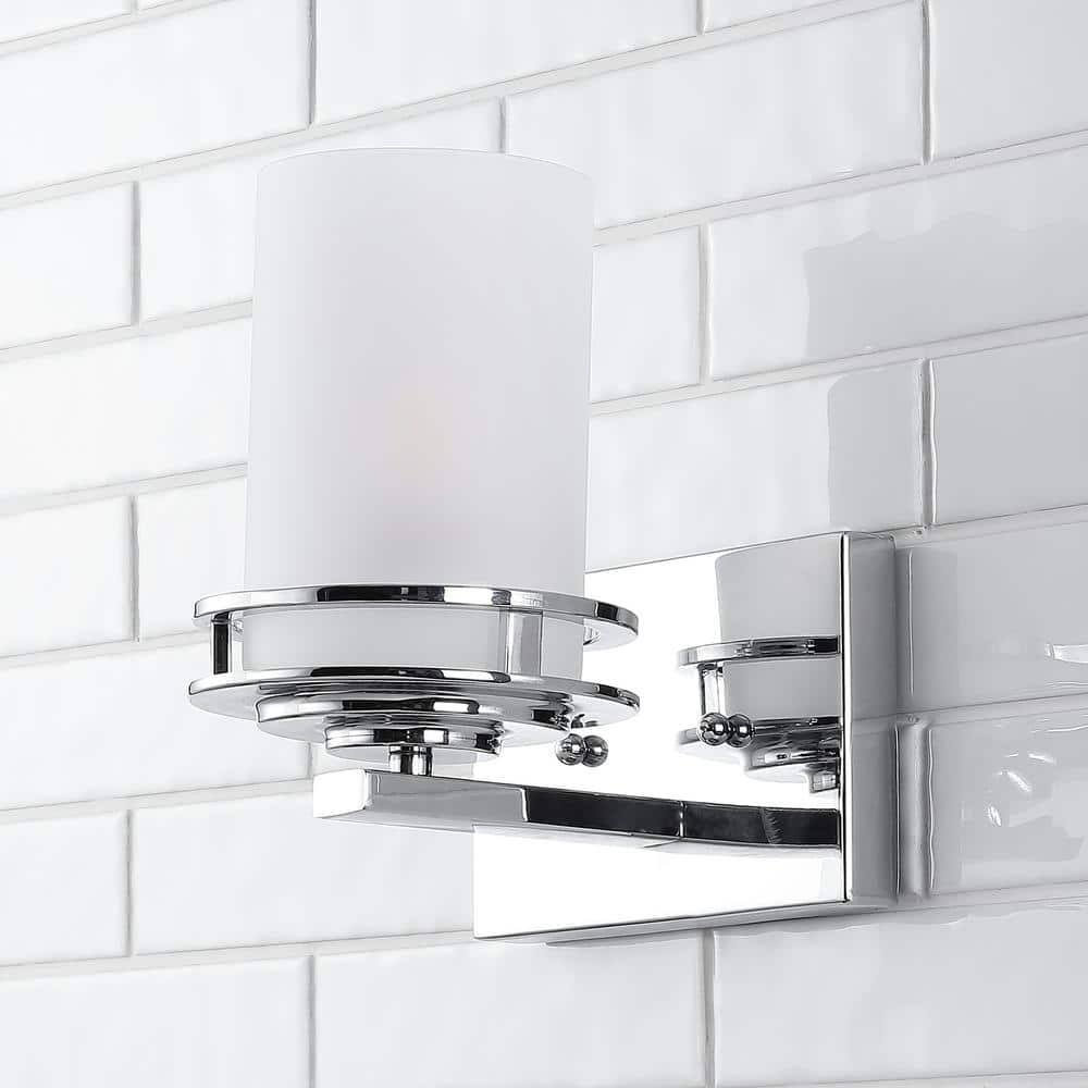 Fairfax Polished Chrome Cylinder Vanity Light with Frosted Shade
