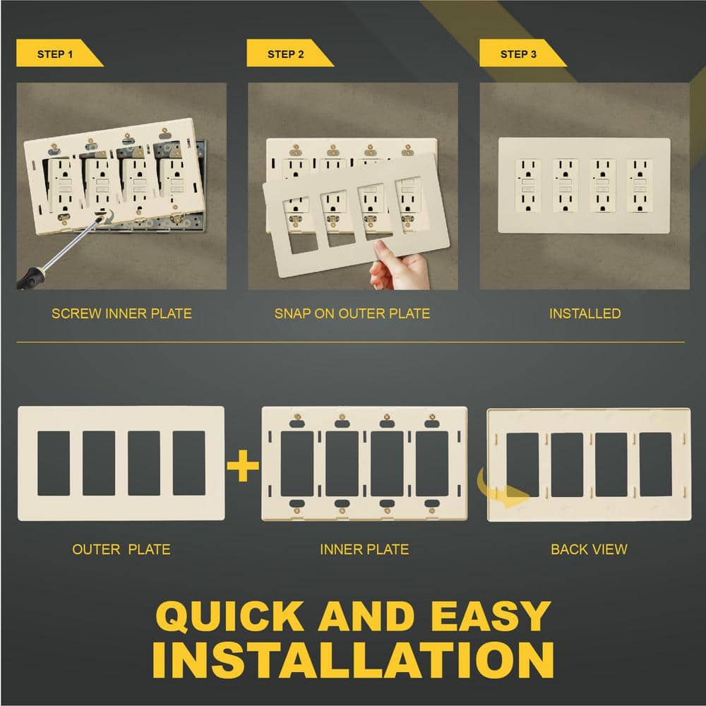 Ivory Polished Quad Dimmer Switch Wall Plate