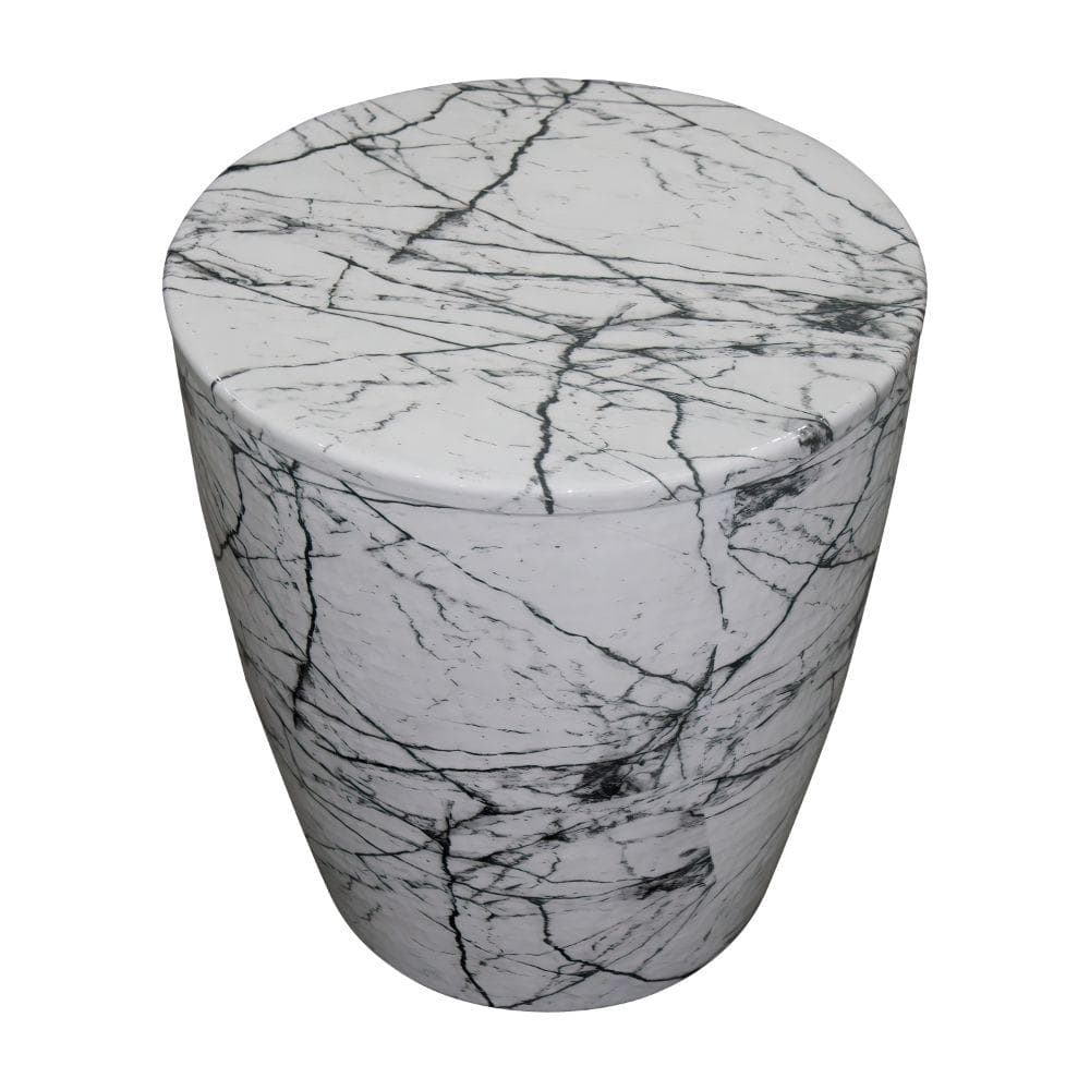 THE URBAN PORT 15 in. White and Gray Round Faux Marble Accent Side