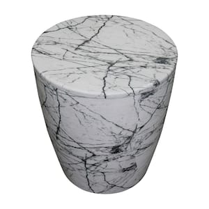 15 in. White and Gray Round Faux Marble Accent Side Table with Aluminum Sheet and Enamel Coating