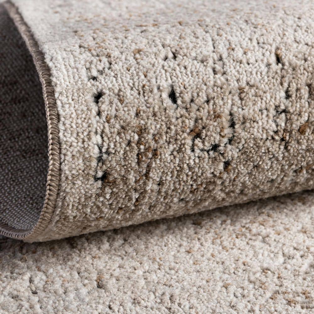 Beige and Light Brown Rectangular Stain-Resistant Area Rug