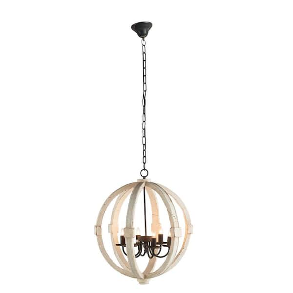 CircleBeaded 6-Light White Chandelier, Hanging Light Fixture with Adjustable Chain, Bulb Not Included