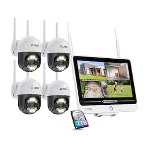 8-Channel 3MP Wi-Fi 1TB NVR Security Camera System with Four 360 Pan Tilt Wired Outdoor Cameras and 12.5 in. LCD Monitor