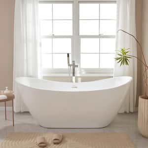 71 in. Acrylic Flatbottom Freestanding Bathtub in White/Polished Chrome