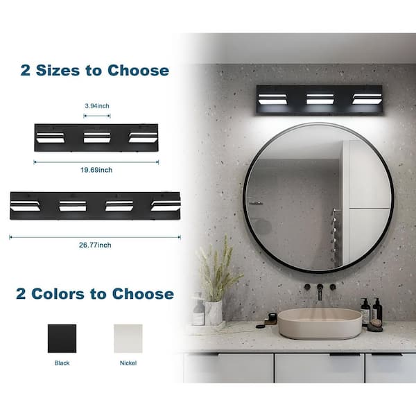 JUSHENG 19.69 in. 3-Light Black LED Vanity Light with 5-CCT