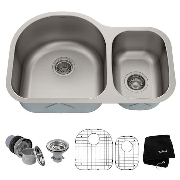 KRAUS Premier Undermount Stainless Steel 30 in. 60/40 Double Bowl Kitchen Sink
