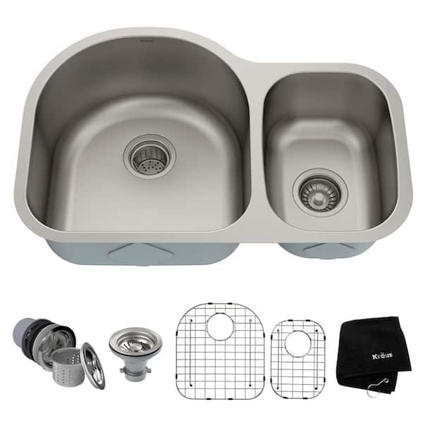 Kraus Premier Undermount Stainless Steel 30 In 60 40 Double Bowl Kitchen Sink Kbu21 The Home Depot