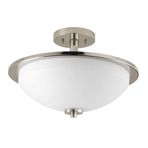 Progress Lighting Replay 2-Light Polished Nickel Flush Mount with Etched White Glass