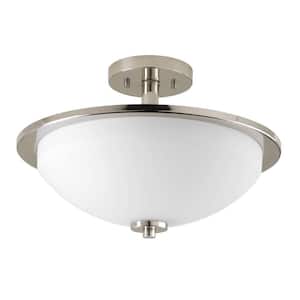 Replay 2-Light Polished Nickel Flush Mount with Etched White Glass