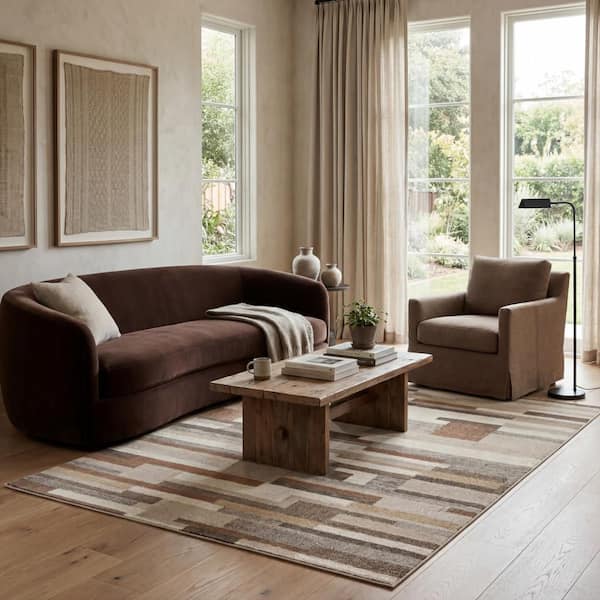 Lucasta Rustic Abstract Washable Area Tan 8 ft. x 10 ft. Indoor Area Rug