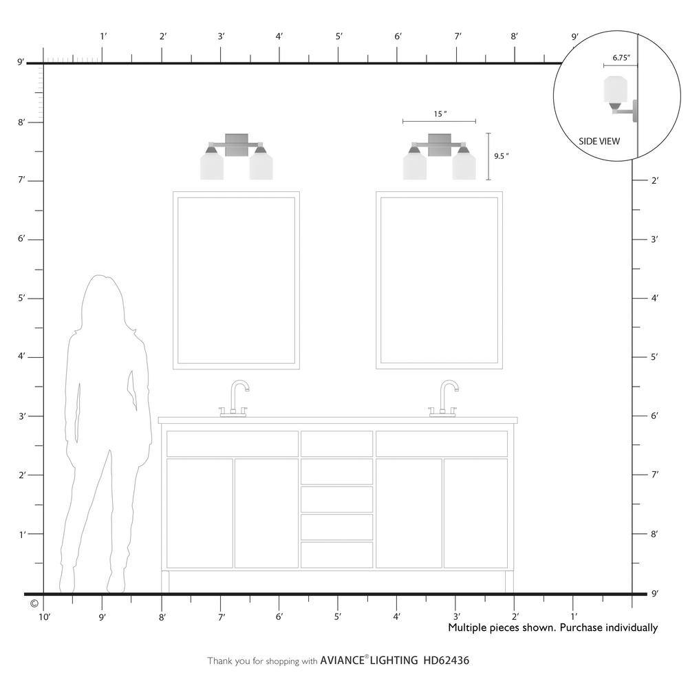 Aragon Brushed Nickel 2-Light Vanity with Satin Opal Glass