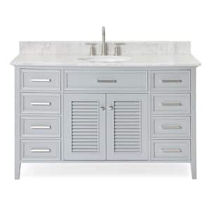 Kensington 55 in. W x 22 in. D x 35.25 in. H Freestanding Bath Single Sink Vanity in Grey with White Marble Top