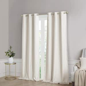 Leighton Ivory Polyester 42 in. W x 84 in .L Tonal Printed Faux Silk Total Blackout Curtain (Double Panels)