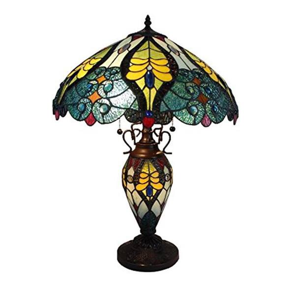 Amora Lighting 23 in. Tiffany Style Floral Table Lamp with Double Lit Lighted Base