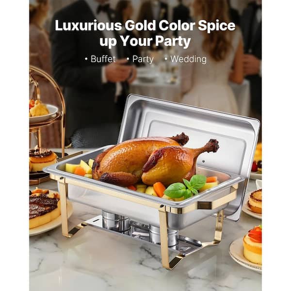 Chafing Dish Buffet Set, 8 qt. 4-Pack, Gold, Stainless Steel Chafing Dishes and Accessories, 4 Half Size Pans, Rectangle