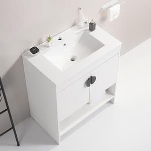 30 in. W Single Sinks Freestanding Bath Vanity in White with White Ceramic Top