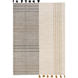 Karlene Modern Striped Wool Tasseled Ivory 4 ft. x 6 ft. Area Rug