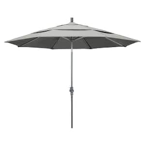11 ft. Hammertone Grey Aluminum Market Patio Umbrella with Crank Lift in Granite Sunbrella
