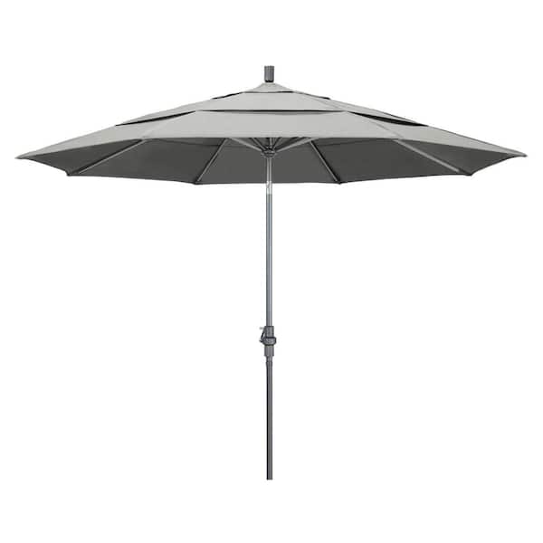 California Umbrella 11 ft. Hammertone Grey Aluminum Market Patio Umbrella with Crank Lift in Granite Sunbrella