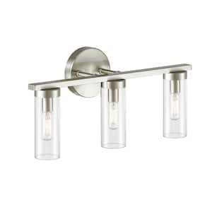 18.5 in. 3-light Brushed Nickel Bathroom Vanity Light Wall Sconce with Clear Glass Shade