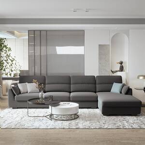133.8 in. Slope Arm 3-Piece L Shaped Linen Modern Sectional in Gray with Chaise