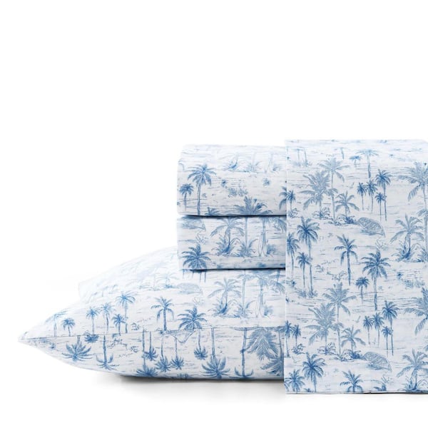 Surfside 4-Piece Fresh Blue Cotton Queen Sheet Set