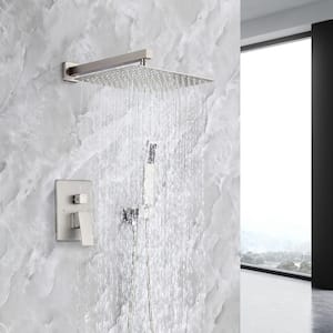 Single-Handle 1-Spray Square High Pressure Shower Faucet with 10 in. Shower Head in Brushed Nickel (Valve Included)