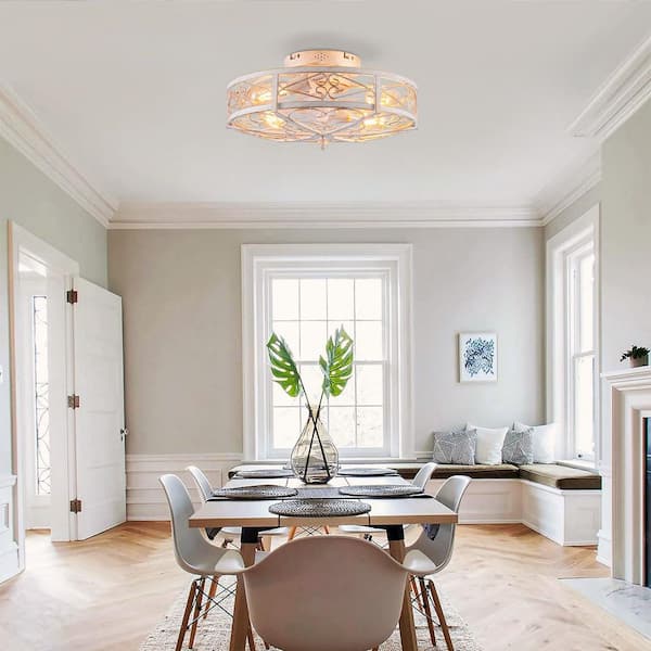 20 in. 4-Light White Reversible DC Motor Caged Flush Mount Ceiling Fan with Remote Control 6 Wind Speeds Timing