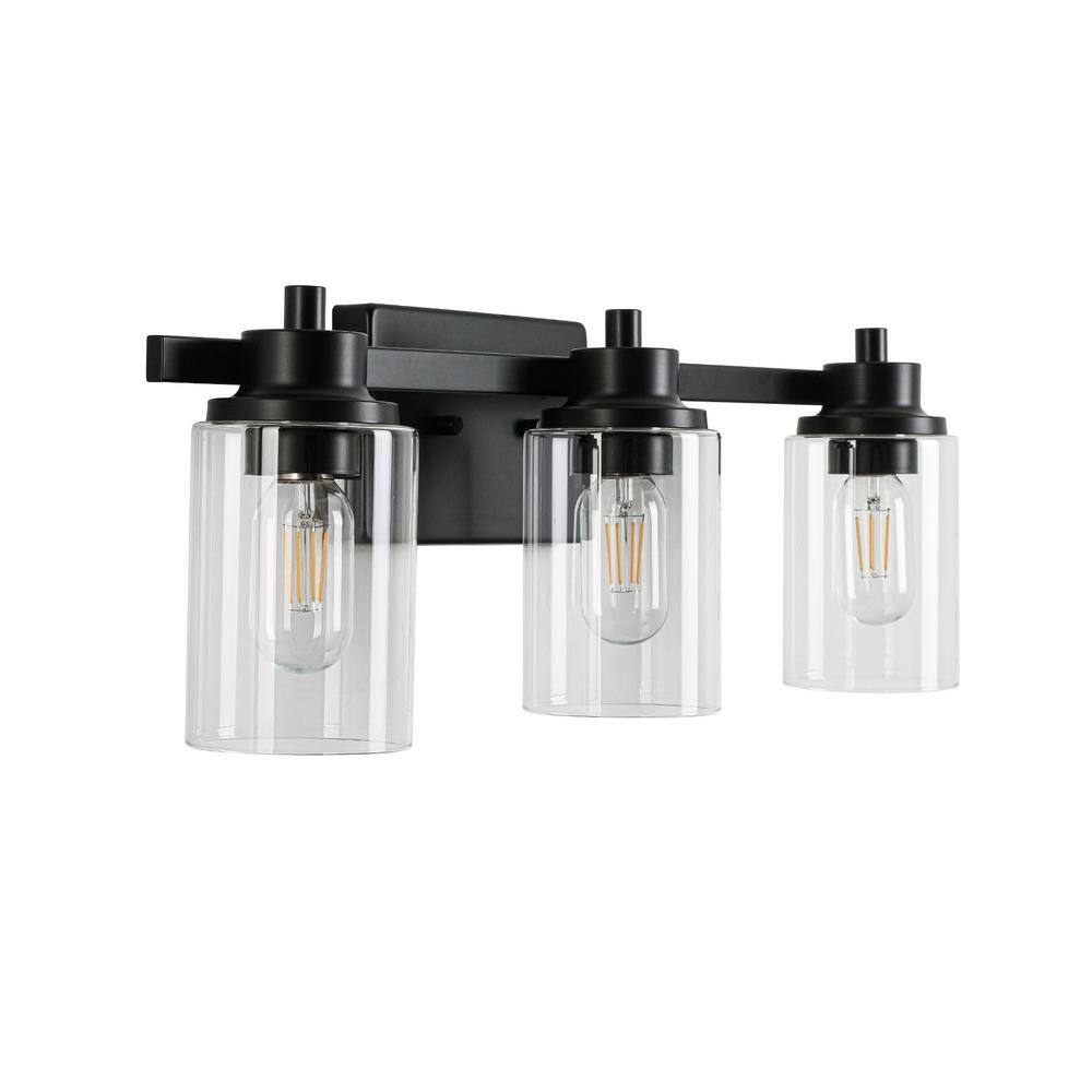 8 in. W 3-Light Black Bathroom Vanity Light with Shade, Bulb not Included (
