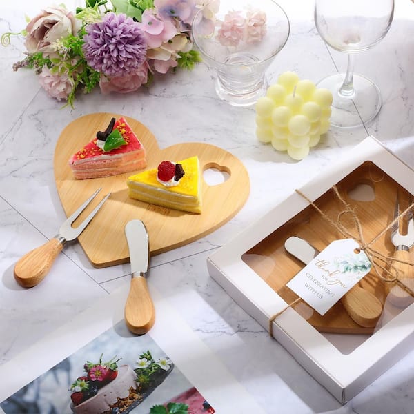 KHKFY 24-Set Heart-Shaped Bamboo Charcuterie Board with Stainless
