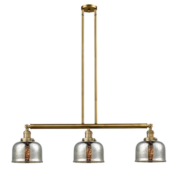 Innovations Bell 3-Light Brushed Brass Island Pendant Light with Silver Plated Mercury Glass Shade