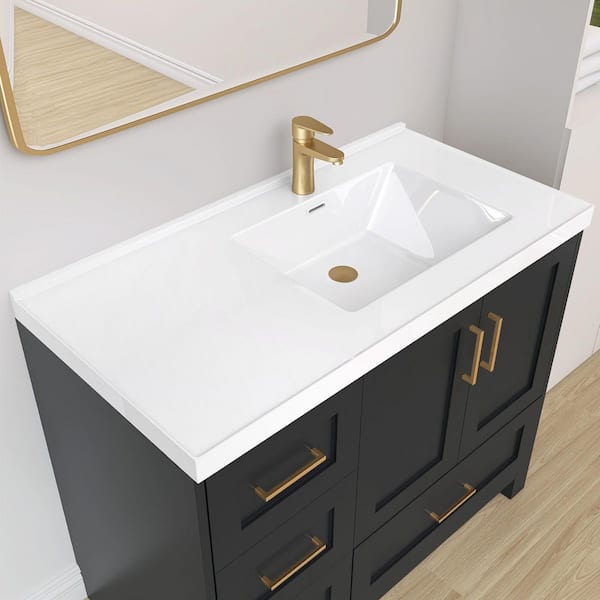 42 in. W. x 22 in. D Solid Surface Resin White Rectangular Vanity Top Single Sink Bathroom Vanity Top in Pure White