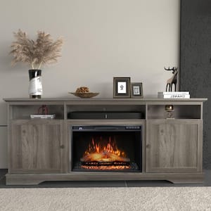 72 in. Fireplace TV Stand, Freestanding, Light Brown