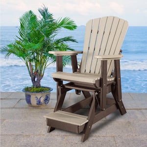 All Poly 27 in. 1-Person Tudor Brown Frame Poly Resin Outdoor Fan Back Balcony Glider with Weather Wood Seat