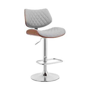 Leland 24-33 in. Adjustable Height Barstool w/ High Back Grey Faux Leather and Chrome Finish
