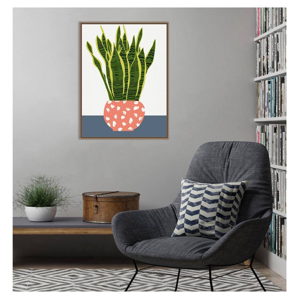 Boho-Chic Green Snake Plant Canvas Wall Art with Beaded Frame