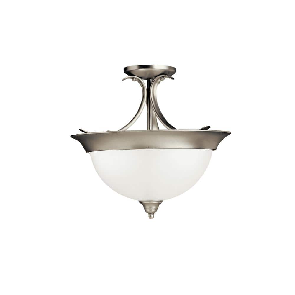 Brushed Nickel 15.25" Etched Seeded Glass Semi-Flush Mount Light