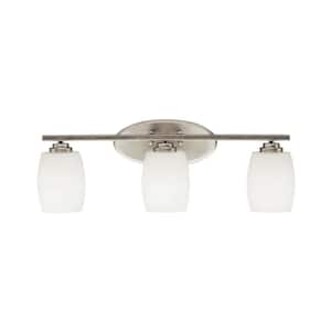 Eileen 24 in. 3-Light Brushed Nickel Contemporary Bathroom Vanity Light with Etched Glass Shade