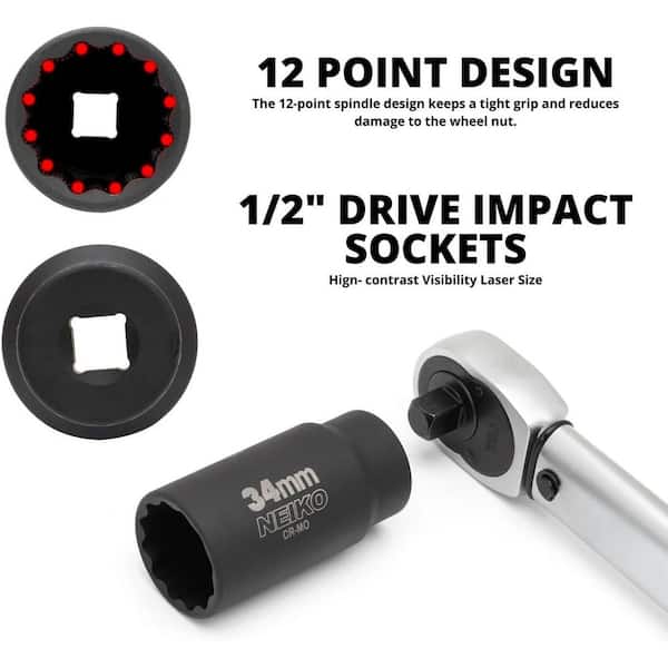 NEIKO 1/2 in. Drive 12-Point Axle Nut Socket Set, 5 Piece, Metric